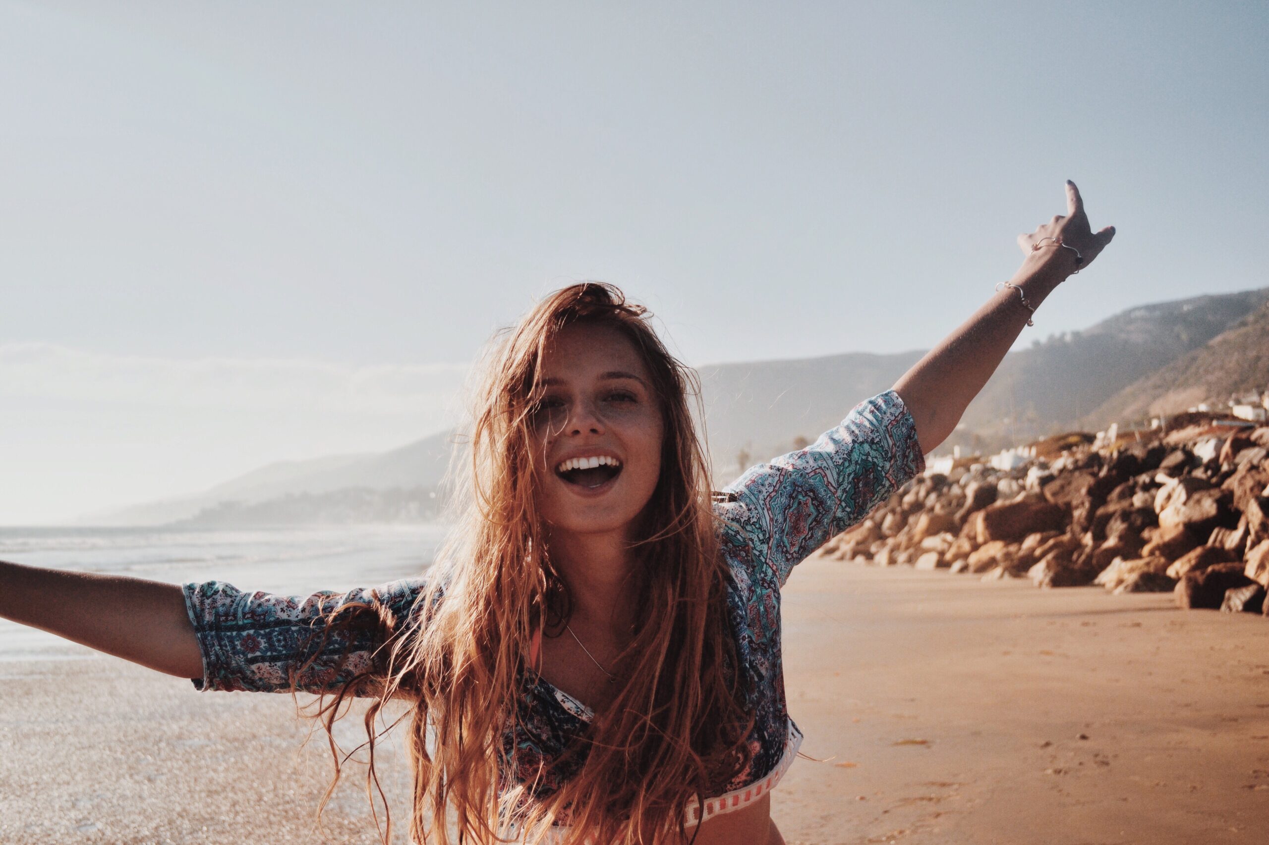 A woman having fun at the beach